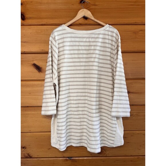 Per Se Top Womens 3X Textured Stripe Terry Cream Gray Long Sleeve Comfort - Picture 4 of 4